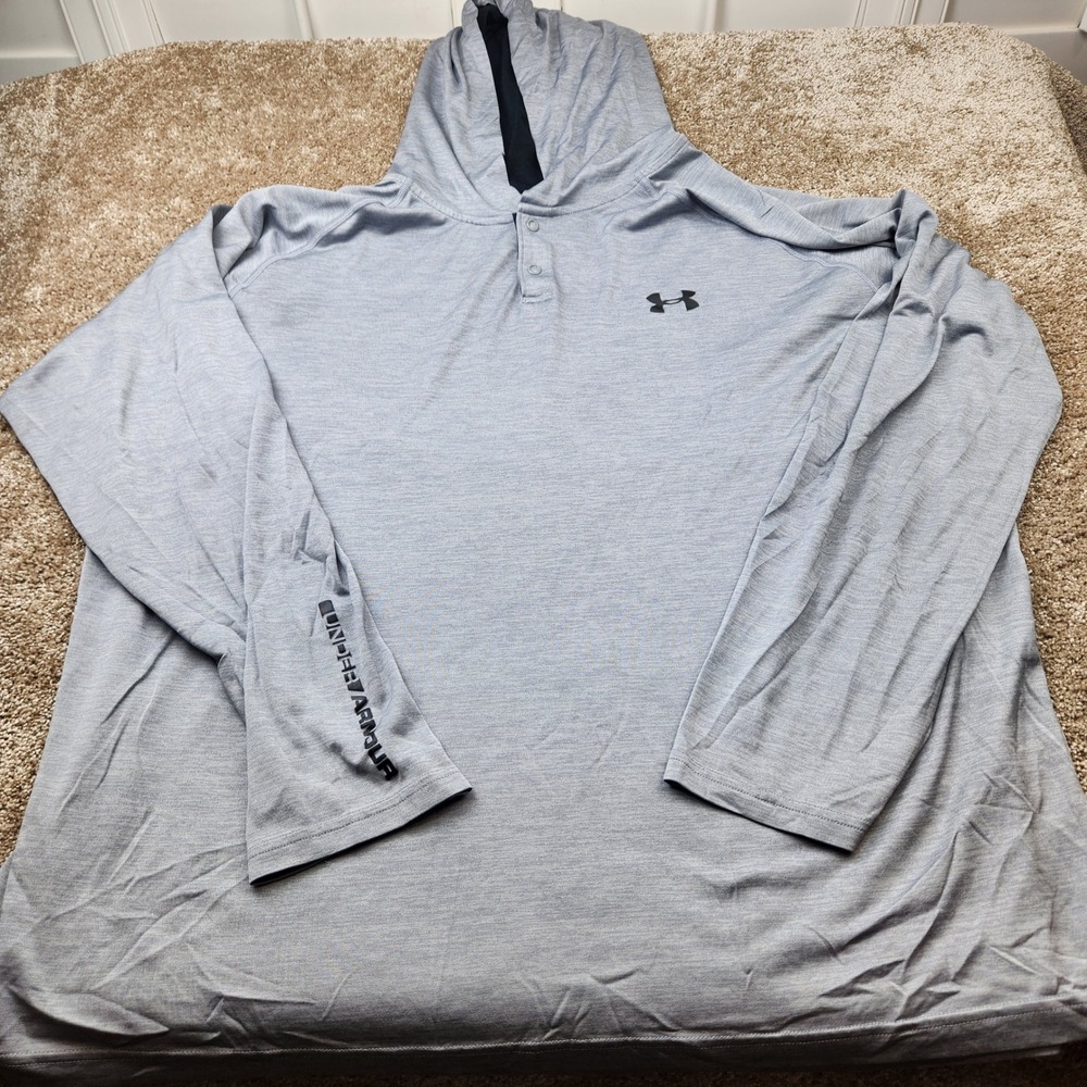 Under Armour HeatGear Mens 3XL Hoodie Henley Long Sleeve Light Blue Heathered